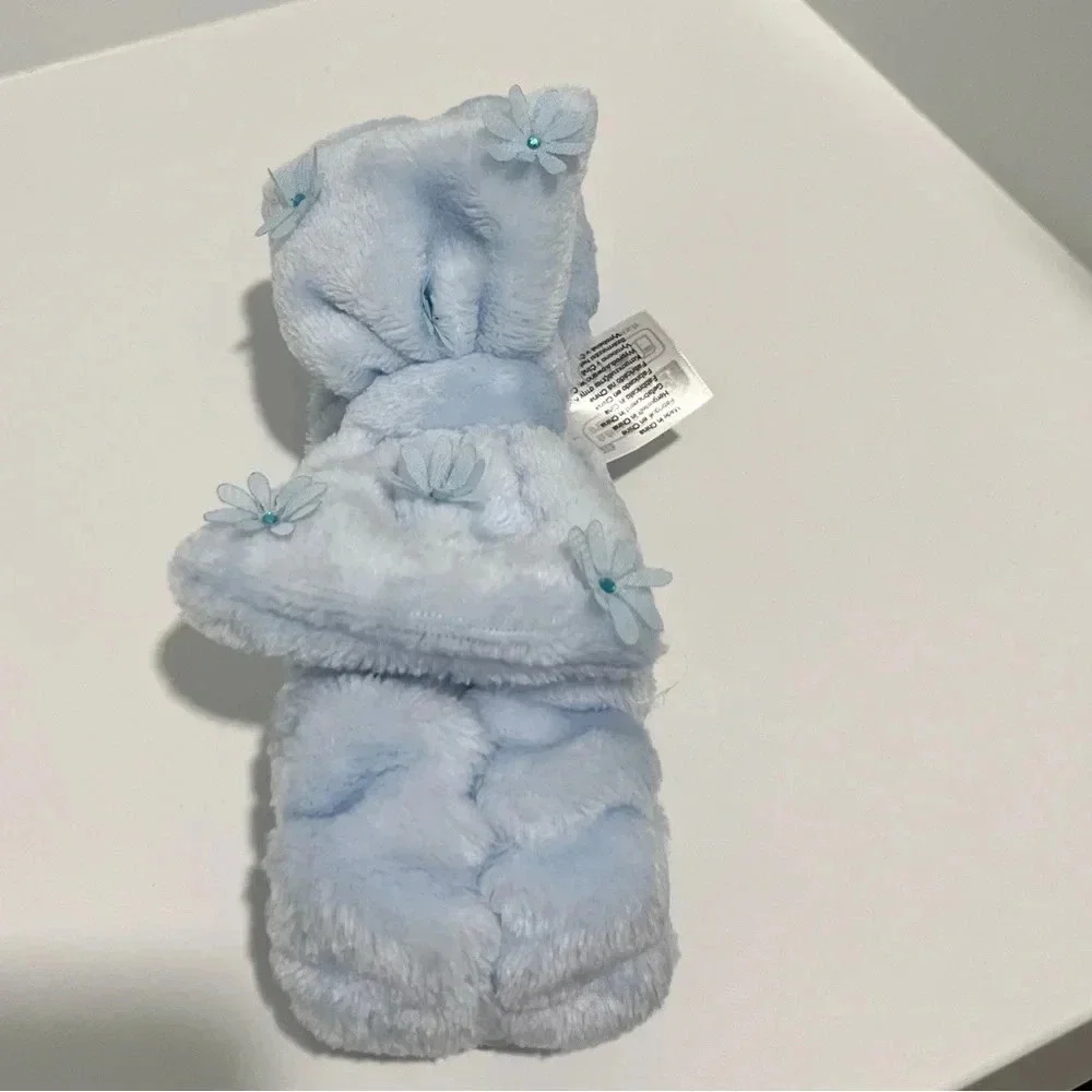 Claire’s Blue Floral Plush Makeup Bow Headwrap NWT